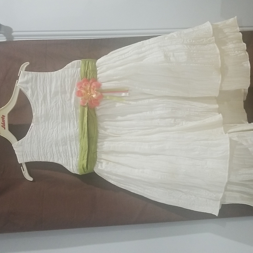 Girls beautiful beige. green and prach dress